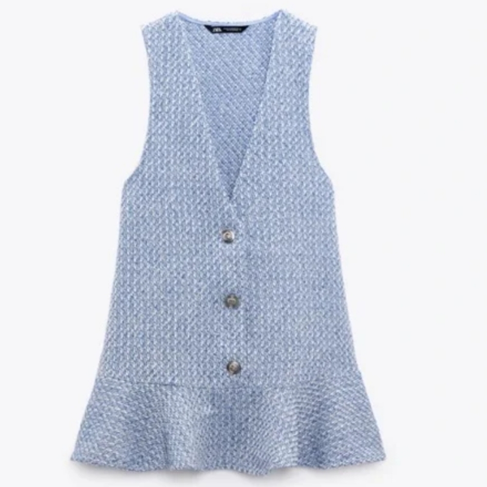Zara RUFFLED TEXTURED PINAFORE DRESS - Picture 16 of 17